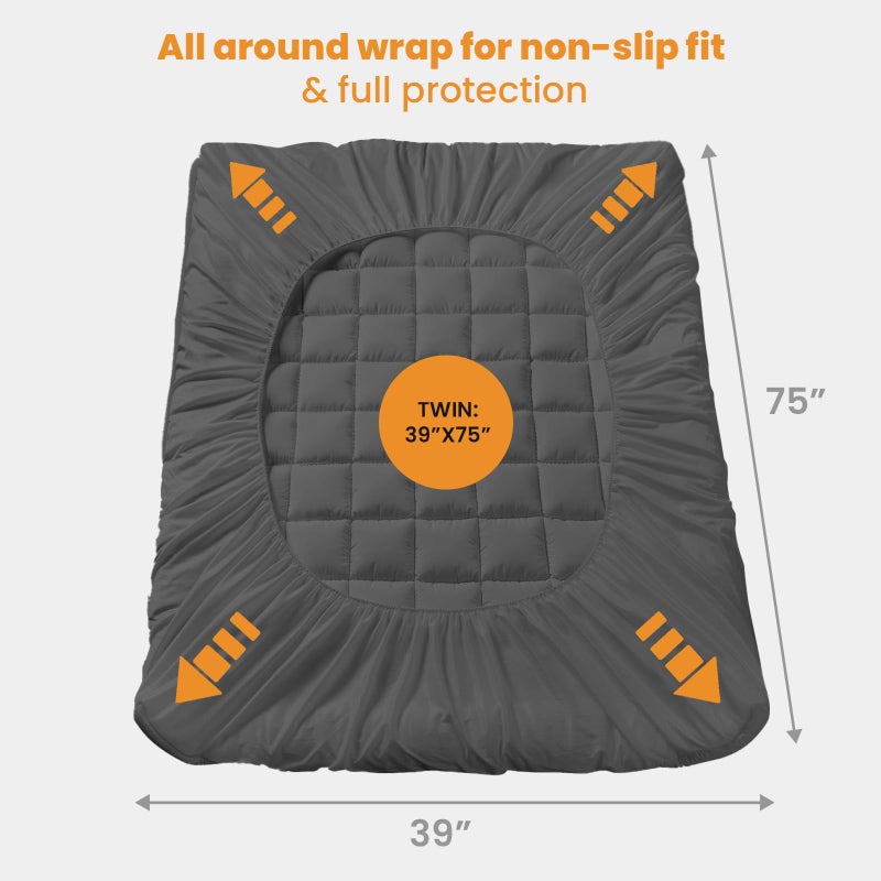 MATBEBY Twin Size Mattress Pad - Cooling Breathable Mattress Topper  Quilted Fitted Mattress Protector  Pillow Top Mattress Cover with 8-21"" Deep Pocket  Machine Washable  Dark Grey  39x75 Inches - Image 5